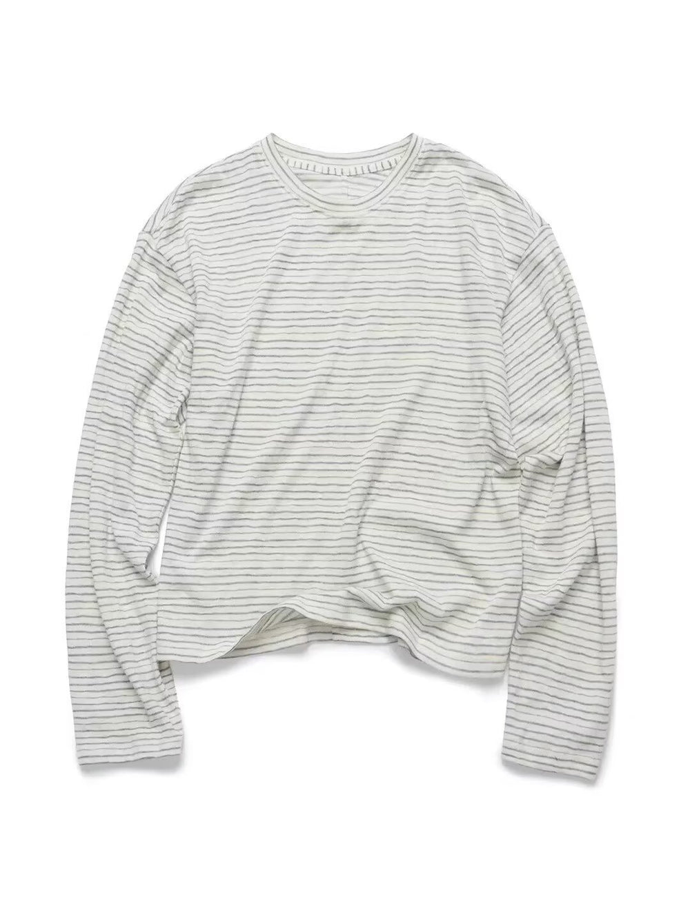 Oversized Casual Round Neck Blue Gray Striped Basic Long Sleeve Shirt for Men and Women
