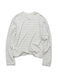 Oversized Casual Round Neck Blue Gray Striped Basic Long Sleeve Shirt for Men and Women