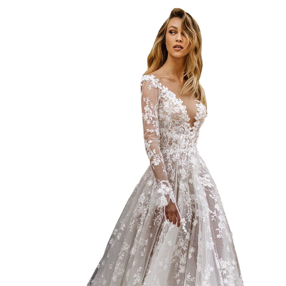 Elegant Lace Long Sleeve Evening Dress for Women, Sexy Formal Gown Wedding Dress, Party Dress