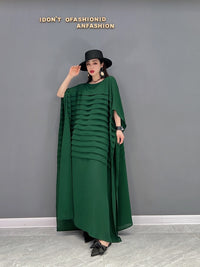 Spring New Fashion Striped Batwing Sleeve Shirt Loose Oversized O Neck Dress for Women