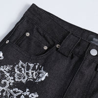 Plant printed denim bell bottoms