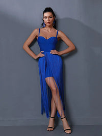 Fringed Long Bandage Dress Women Evening Party Dress Elegant Blue Sexy Birthday Club Outfits Summer