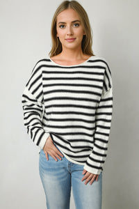 Yellow Striped Drop Shoulder Oversized Sweater