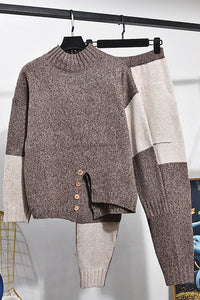 Women Set Sweater Pants Sets Knitted Sets For Women Beading Long Sleeve Long Pants