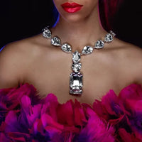 Woman Luxurious Handmade Oversized Crystal Necklace Sexy Fashion Big Square Rhinestone Statement Necklaces Accessories