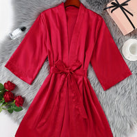 Lightweight Sexy Women's Belted Robe, Simple Open Front Nightwear, Silk-like Bathrobe