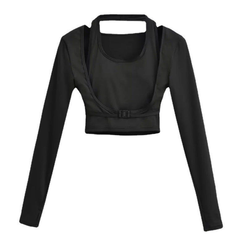 Hanging neck fake two tops