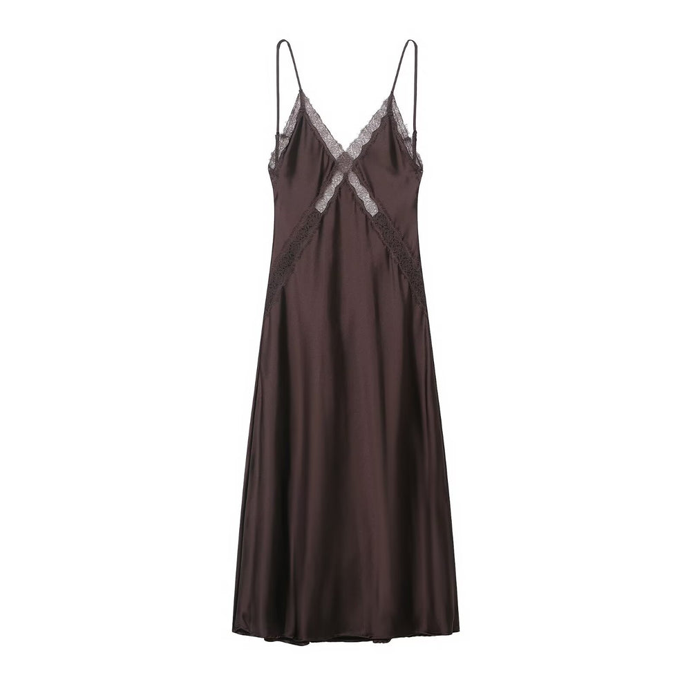 Lace satin texture MIDI dress