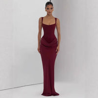 Boned Strapless Satin Gown Dress for Women, Fitted Slim Silhouette, Elegant Drape, High-End Evening Long Dress