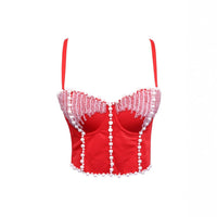 Women's Outerwear Beaded Rhinestone Bandeau Boned Shaping Outerwear Bustier