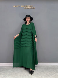 Spring New Fashion Striped Batwing Sleeve Shirt Loose Oversized O Neck Dress for Women