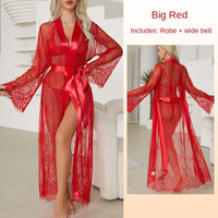 Sexy Lace Trim Robe Transparent Temptation Nightwear Women's