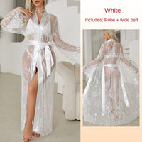 Sexy Lace Trim Robe Transparent Temptation Nightwear Women's
