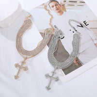 New Gothic Shiny Rhinestone Chain With Cross Pendant Choker Necklace For Women Jewelry Maxi Trendy Statement Necklace