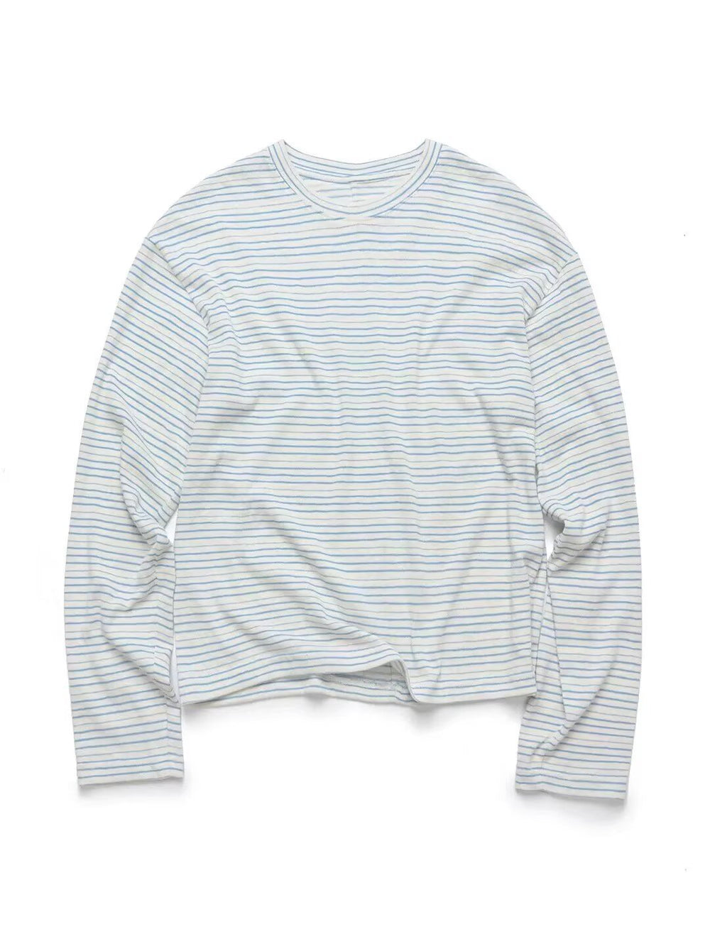 Oversized Casual Round Neck Blue Gray Striped Basic Long Sleeve Shirt for Men and Women