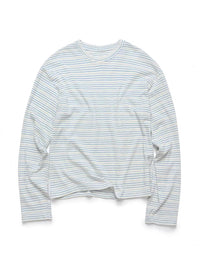 Oversized Casual Round Neck Blue Gray Striped Basic Long Sleeve Shirt for Men and Women