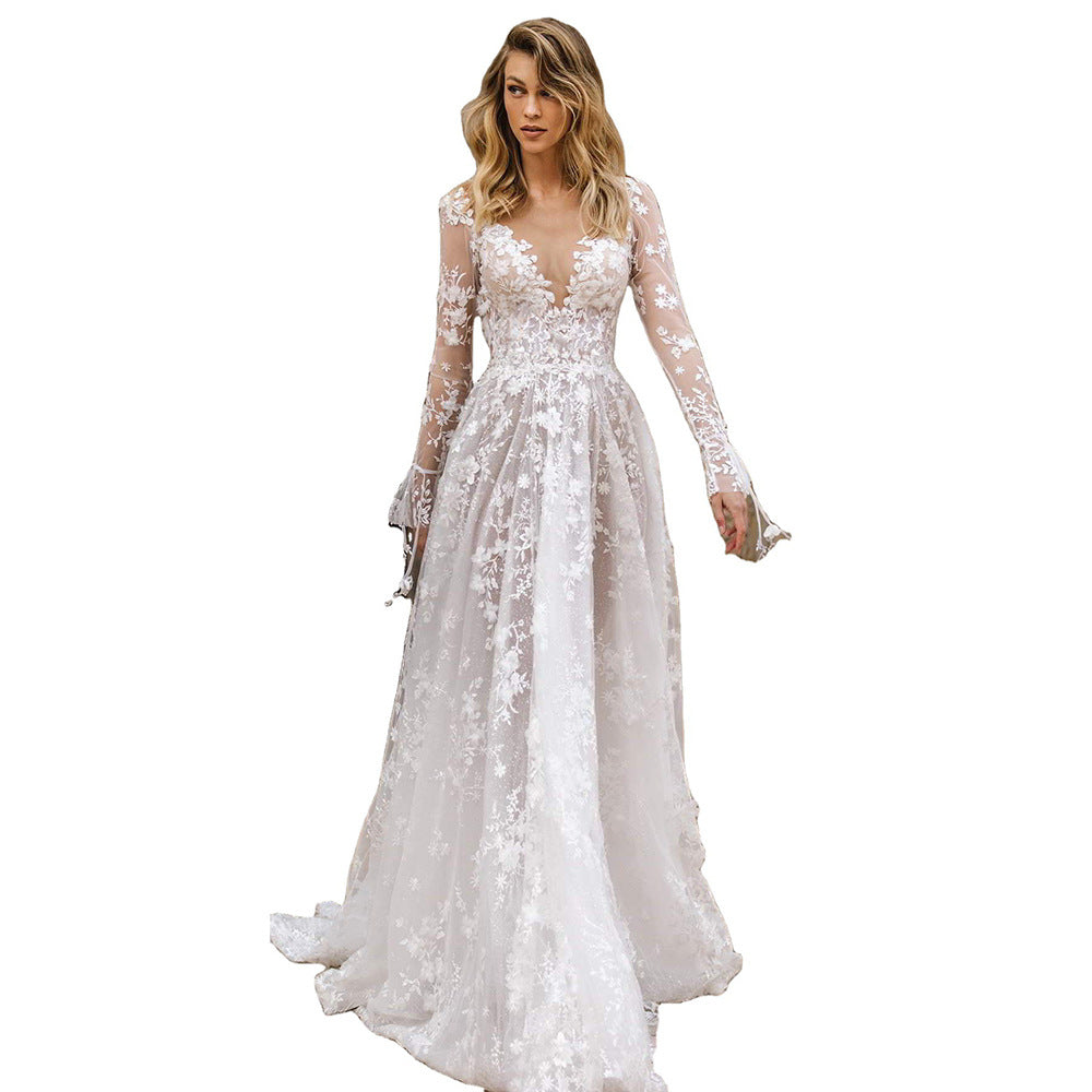 Elegant Lace Long Sleeve Evening Dress for Women, Sexy Formal Gown Wedding Dress, Party Dress