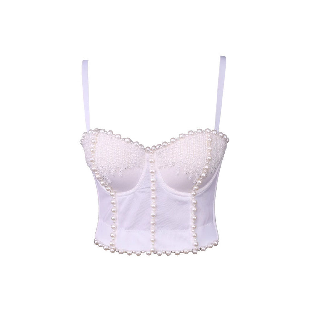 Women's Outerwear Beaded Rhinestone Bandeau Boned Shaping Outerwear Bustier