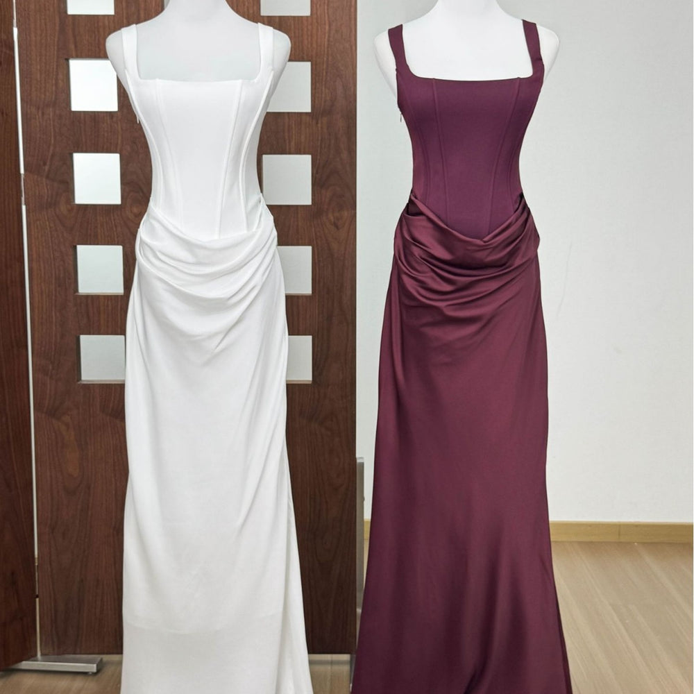 Boned Strapless Satin Gown Dress for Women, Fitted Slim Silhouette, Elegant Drape, High-End Evening Long Dress