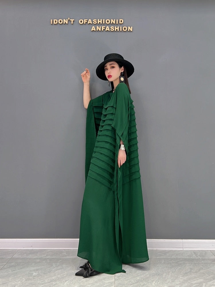 Spring New Fashion Striped Batwing Sleeve Shirt Loose Oversized O Neck Dress for Women