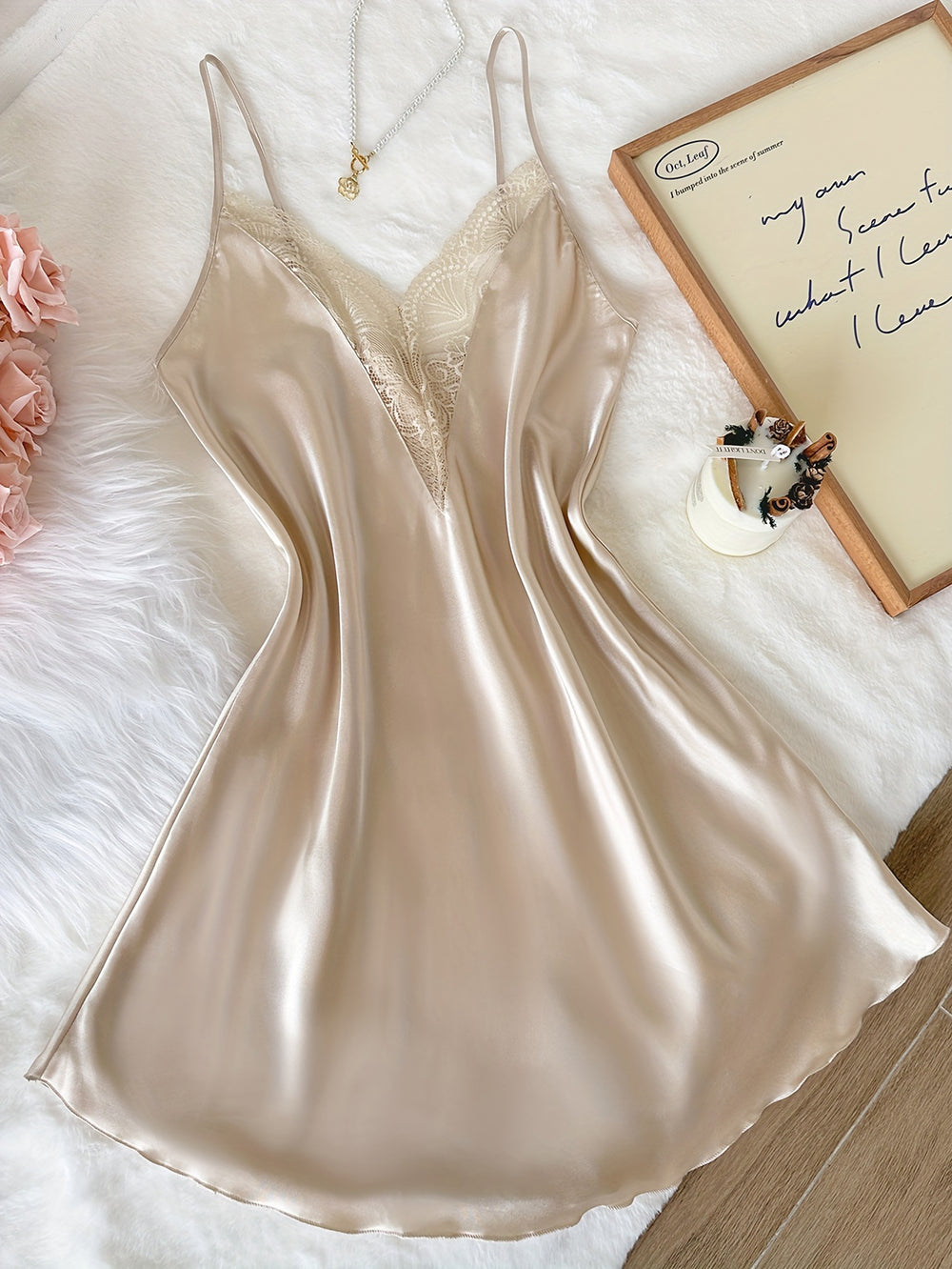 Ladies' Lace Strap Silk Sleep Dress Sexy Romantic  Nightwear