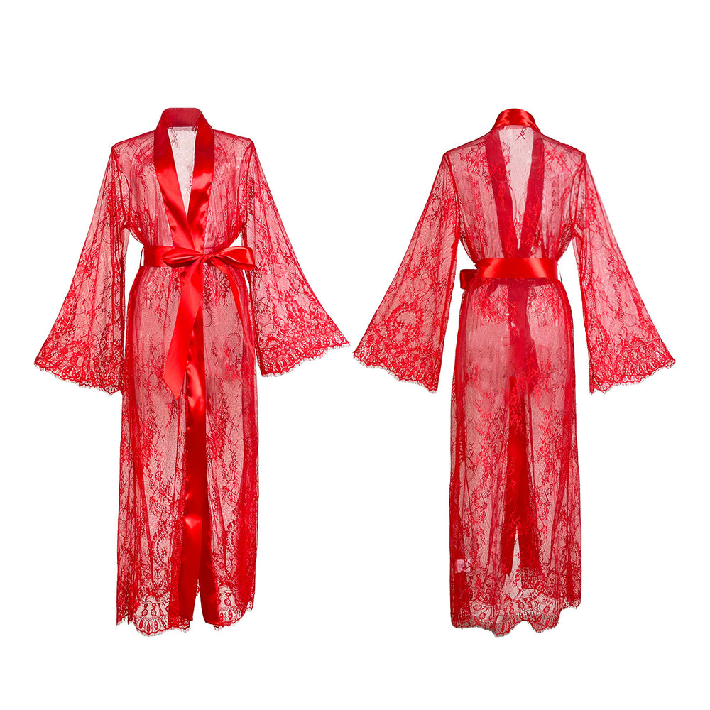 Sexy Lace Trim Robe Transparent Temptation Nightwear Women's