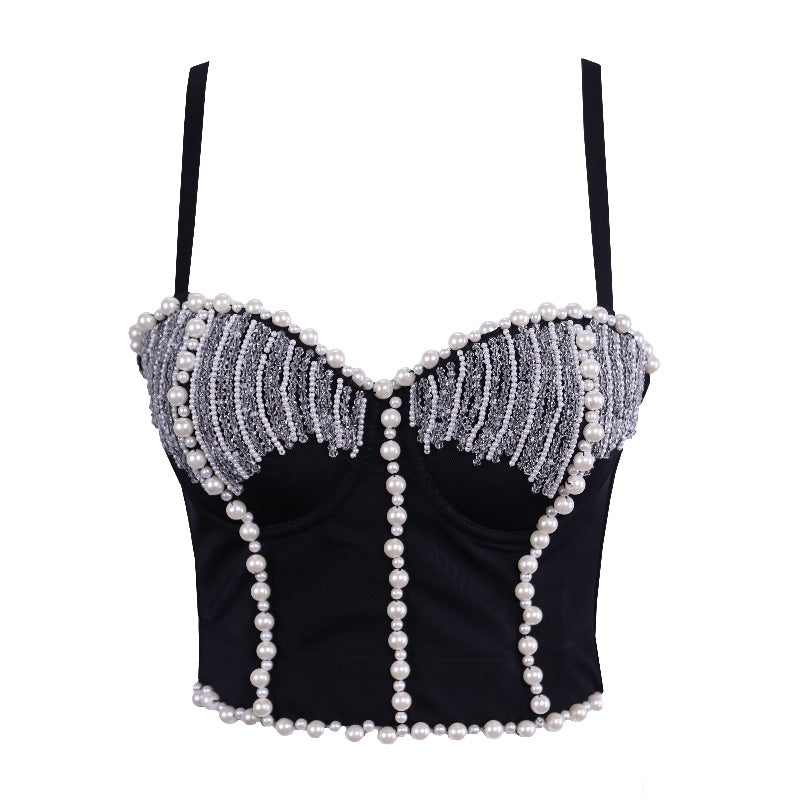 Women's Outerwear Beaded Rhinestone Bandeau Boned Shaping Outerwear Bustier