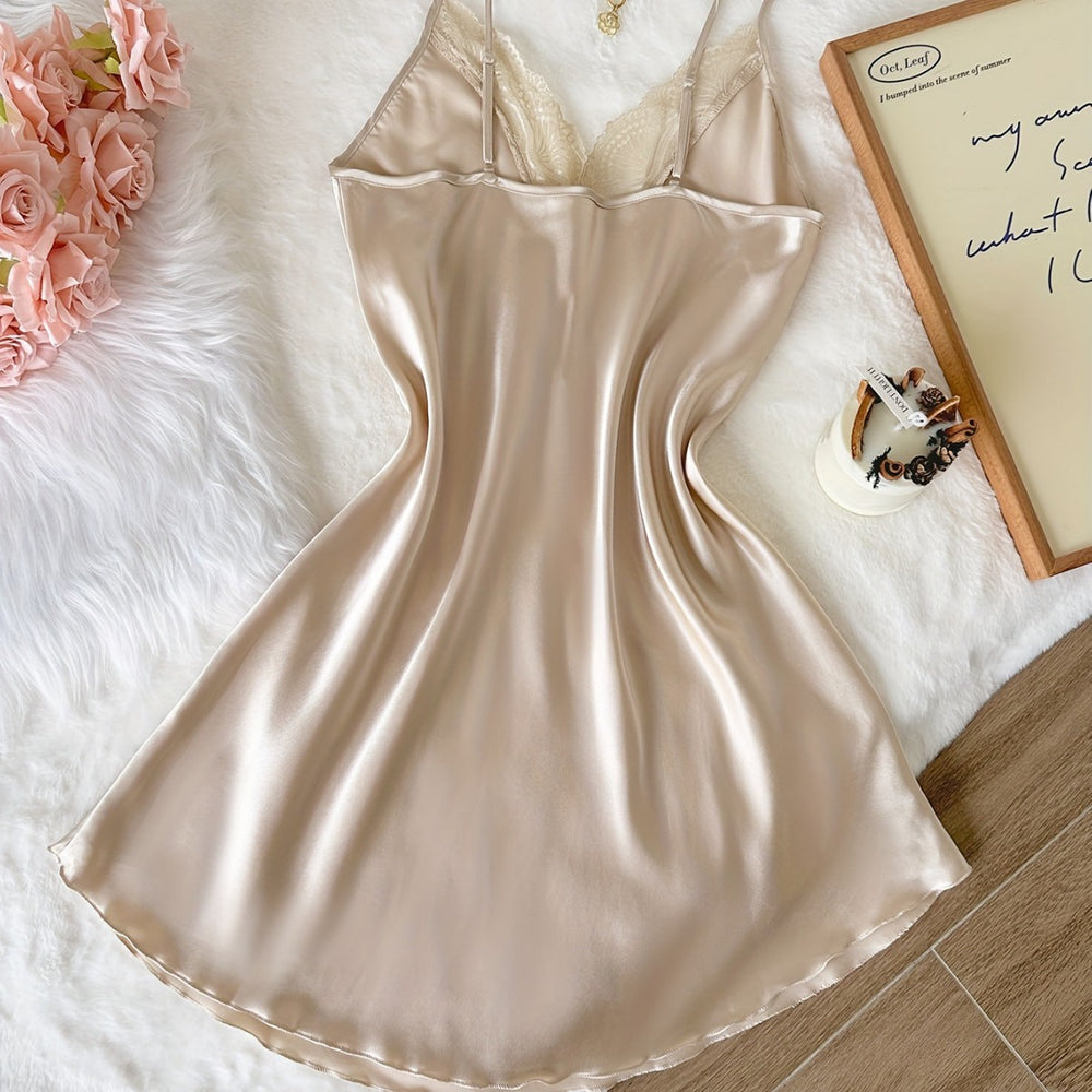 Ladies' Lace Strap Silk Sleep Dress Sexy Romantic  Nightwear
