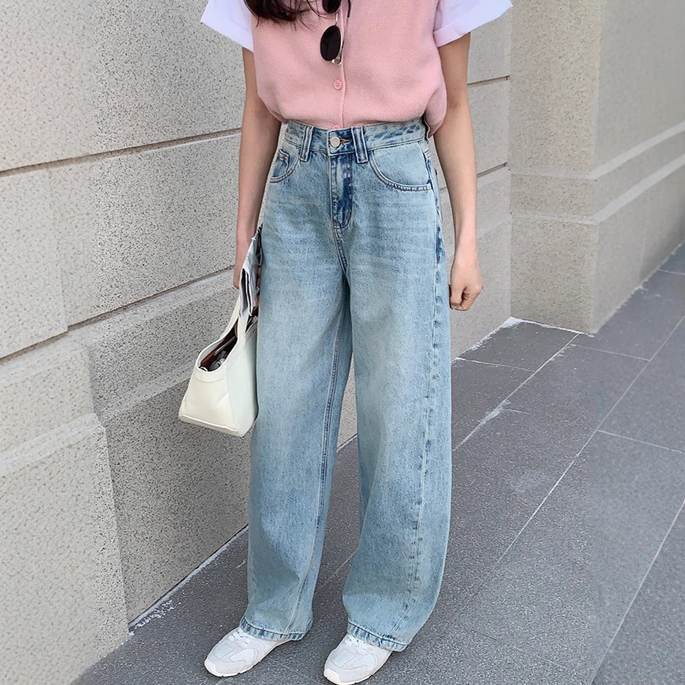 Light Blue Flare Jeans for Women High Waist Slim Fit Trousers