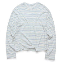 Oversized Casual Round Neck Blue Gray Striped Basic Long Sleeve Shirt for Men and Women