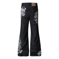 Plant printed denim bell bottoms