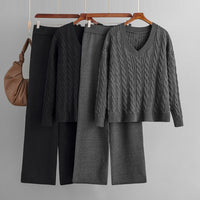 Sweater Set  Ladies Long Sleeve Knit Pullover And Long Pant Sets Knitted Women Sweater Sets