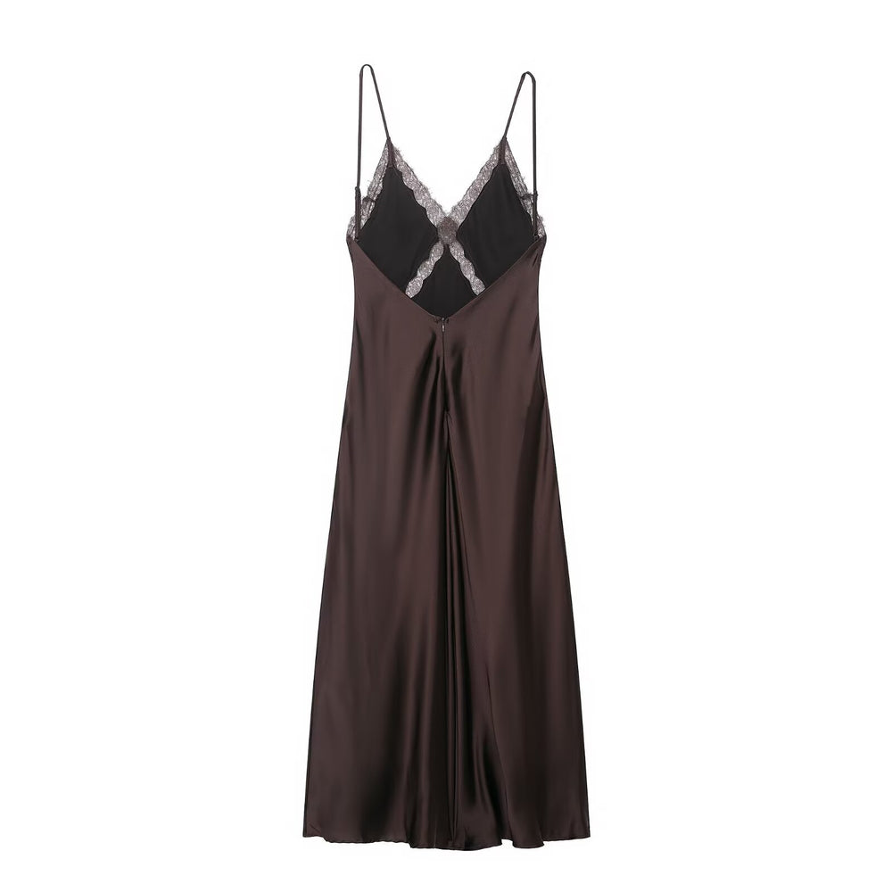 Lace satin texture MIDI dress