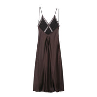 Lace satin texture MIDI dress