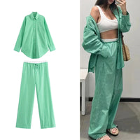 Striped Pants Sets Women's 2-piece Autumn Chic Loose Wide-leg Pants Sets Street Fashion Youth 2 Piece Sets Womens Outfits