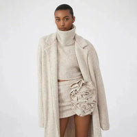 Women Skirt Sets Long Sweater Coat Turtleneck Sleeveless Knitted Vest With Skirt Three Pieces Sets
