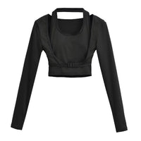 Hanging neck fake two tops