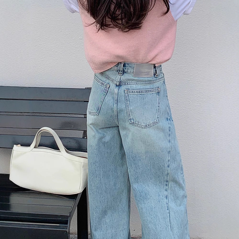 Light Blue Flare Jeans for Women High Waist Slim Fit Trousers