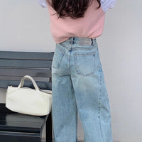 Light Blue Flare Jeans for Women High Waist Slim Fit Trousers