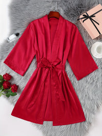 Lightweight Sexy Women's Belted Robe, Simple Open Front Nightwear, Silk-like Bathrobe