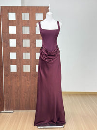 Boned Strapless Satin Gown Dress for Women, Fitted Slim Silhouette, Elegant Drape, High-End Evening Long Dress