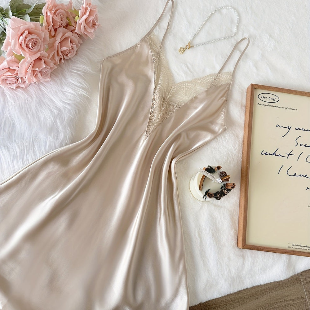 Ladies' Lace Strap Silk Sleep Dress Sexy Romantic  Nightwear