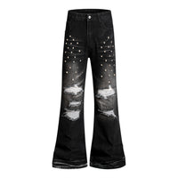 Distressed denim bell bottoms