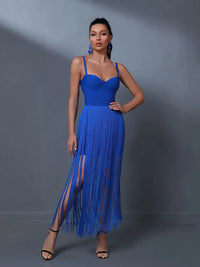 Fringed Long Bandage Dress Women Evening Party Dress Elegant Blue Sexy Birthday Club Outfits Summer