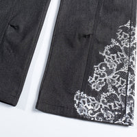 Plant printed denim bell bottoms