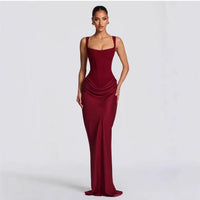 Boned Strapless Satin Gown Dress for Women, Fitted Slim Silhouette, Elegant Drape, High-End Evening Long Dress