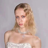 New Gothic Shiny Rhinestone Chain With Cross Pendant Choker Necklace For Women Jewelry Maxi Trendy Statement Necklace