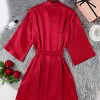 Lightweight Sexy Women's Belted Robe, Simple Open Front Nightwear, Silk-like Bathrobe