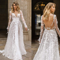 Elegant Lace Long Sleeve Evening Dress for Women, Sexy Formal Gown Wedding Dress, Party Dress