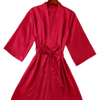 Lightweight Sexy Women's Belted Robe, Simple Open Front Nightwear, Silk-like Bathrobe